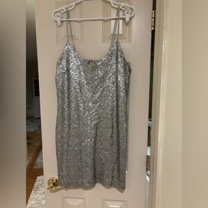 Kendall & Kylie Silver Sequin Party Dress – NWT (Size L, New with Tags)